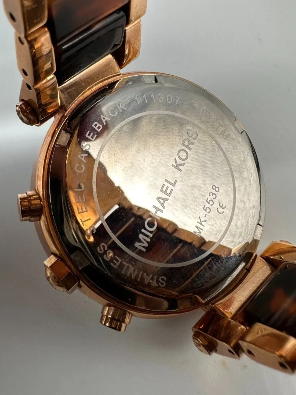 Michael Kors Parker Watch Rose Gold Faux Tortoise Chronograph New Battery 7